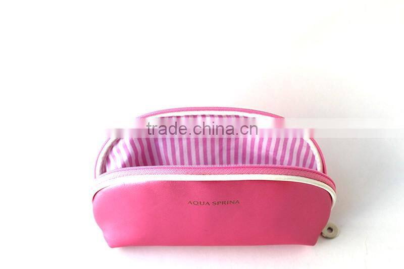 Shiny Leather Cosmetic Bag Pink Gold Color Customed Metal LOGO