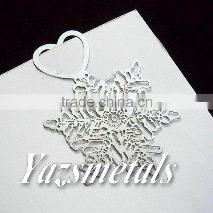 hollow snow flower and heart shaped metal bookmark charm
