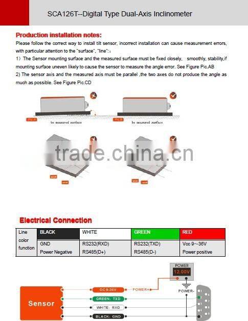 SCA126T Standard Industrial Digital Tilt Meter In Dual axis Factory Supplying