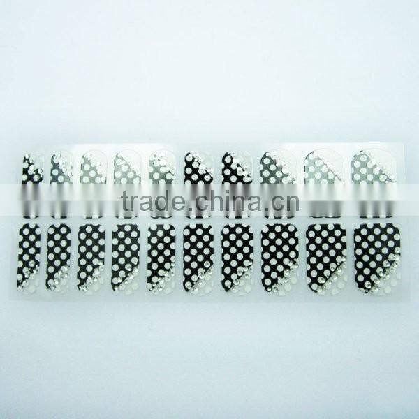 Newair custom korean rhinestone nail polish strip 3d nail polish sticker high quality transparent nail patch sticker 22 tips