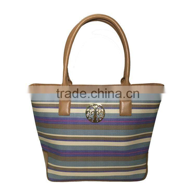 2016 New Design strong canvas indian tote bag with leather fashion women bags handbag wholesale