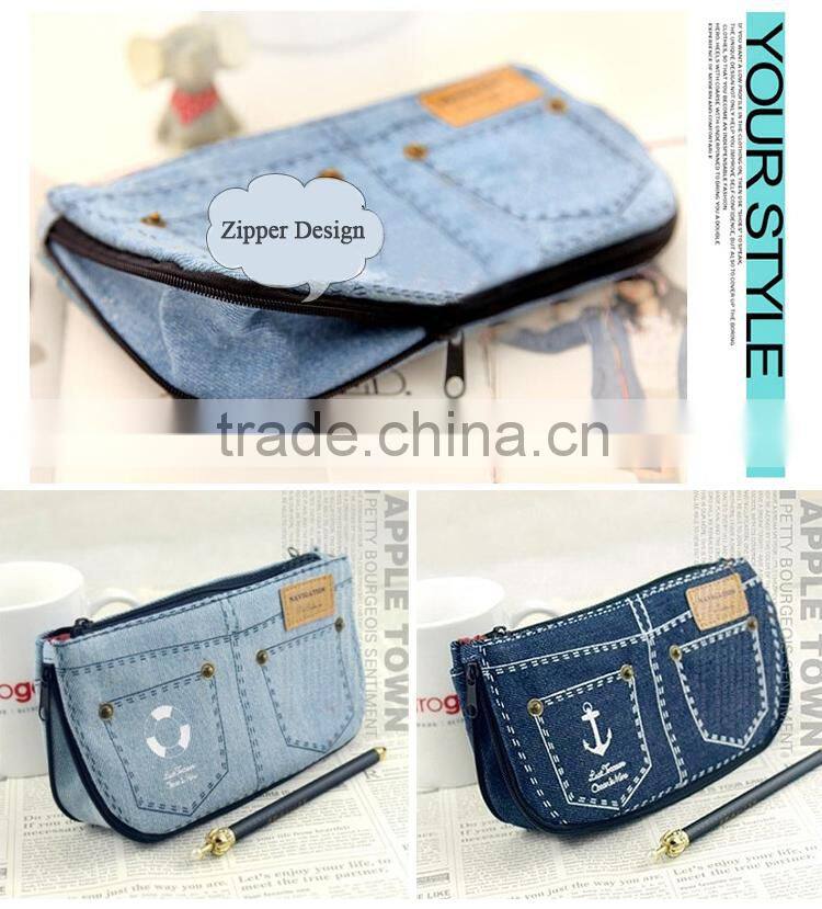 New creative jean shorts pencil case big capacity zipper pencil bag school supplies student stationery cosmetic bag