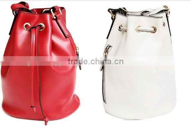 women PU leather Bucket bag fashion design rope closure cycling bag