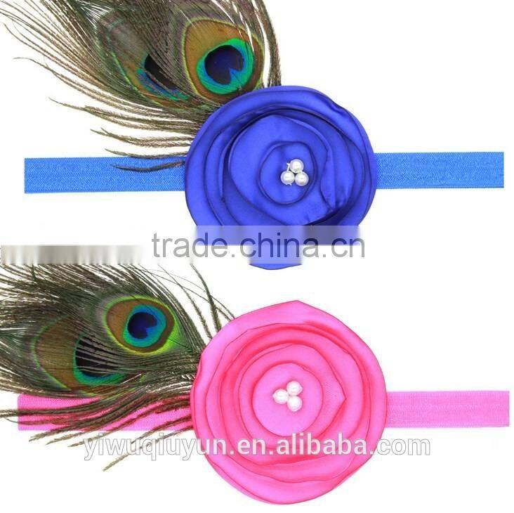 Christmas Style Woven Crochet Elastic Band with feather clips Floral Headband Girls Hair Jewelry Photo Prop Craft