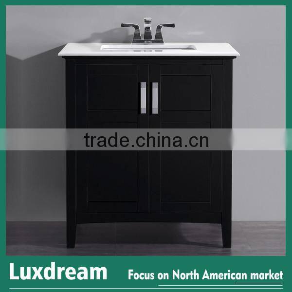 Brown wooden stain bathroom vanity cabinet with solid wood legs