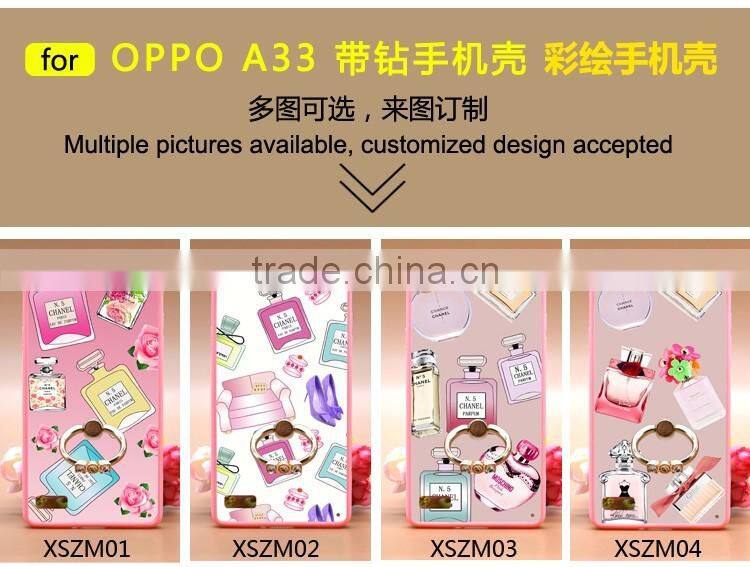 Luxury Perfume Series Printing With Diamond Ring Bracket TPU+PC Phone Case For Oppo A33