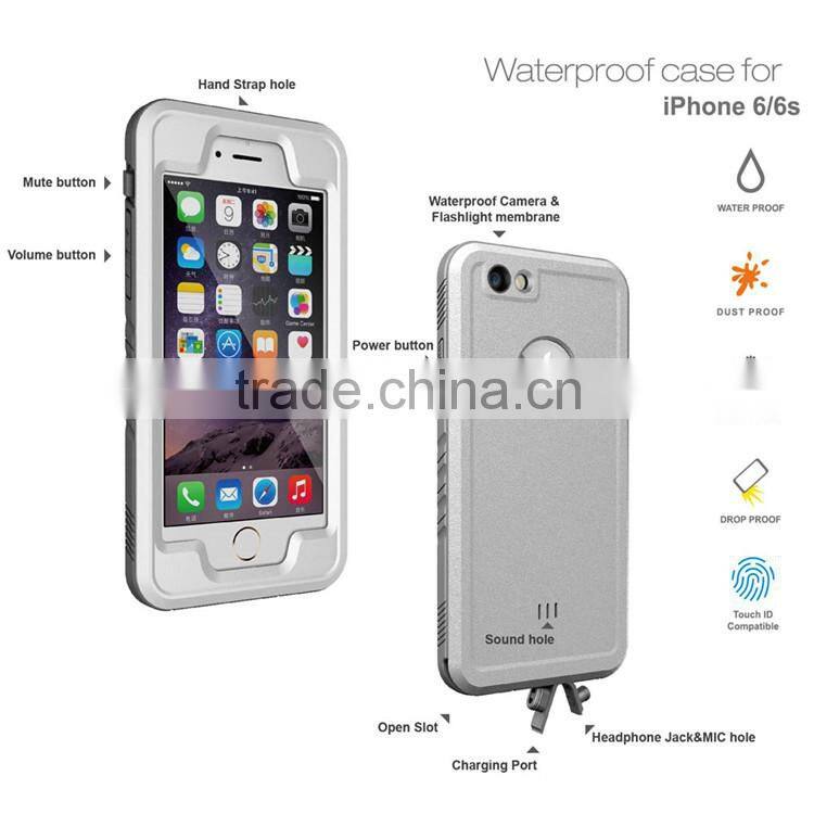 100% Seal Waterproof Phone Case for iPhone 6 6S White IP68 Mobile Housing