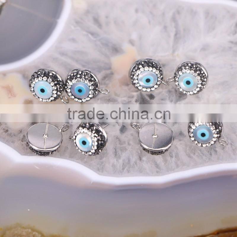 Fashion Evil Eye Shell Earring, Pave Crystal Stud Earrings, Charm Shell Gem Earrings
