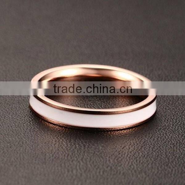 2016 Wholesale Korean White/Black Epoxy Rose Gold Plated Stainless Steel Ring