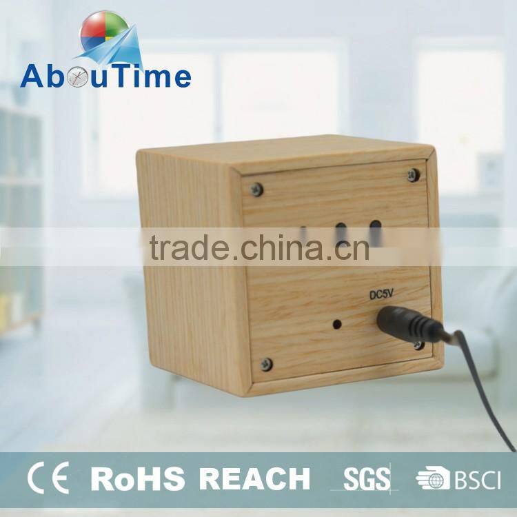 Fashion design cheap cube wooden led alarm clock