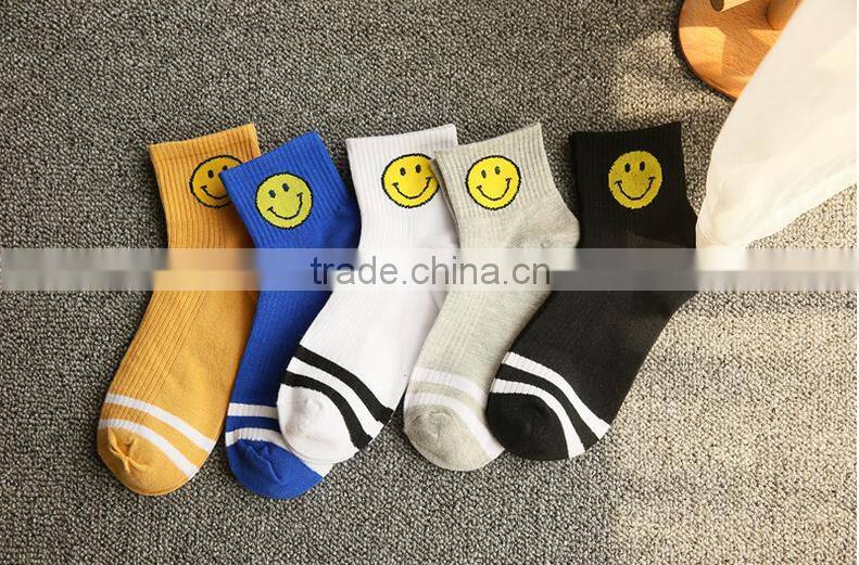 Korea Harajuku cartoon smiley face cotton sport socks, retro socks two bars socks,Children socks,Kids socks