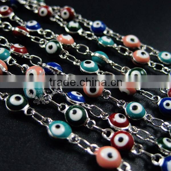 5mm red,pink,green,blue enameled round Turkish evil eye beads links silver plated brass necklace chain DIY supplies 1312024