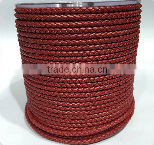high quality folded edge braided genuine cow skin leather cord 3mm 4mm 5mm