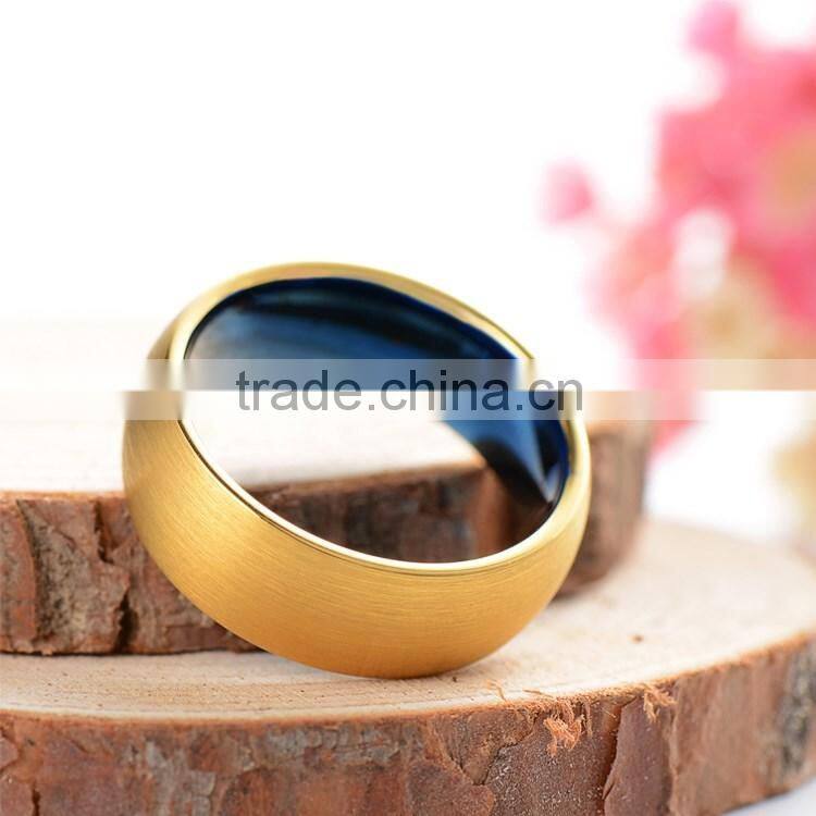 two-tone tungsten ring, gold and blue tungsten wedding band ring