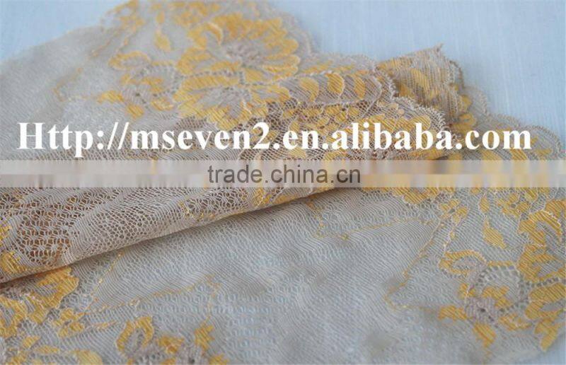 100% embroidery latest design in gold color fower elastic band lace frontal for dress