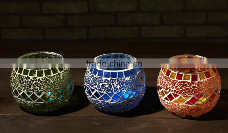 Glass Candleholder glass jar mosaic paster colored glass