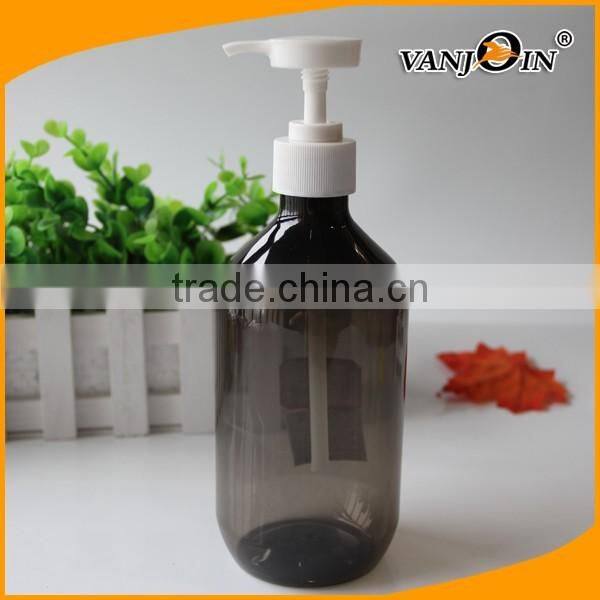 500ml Grey Boston Round Plastic Bottle with White Lotion Dispenser