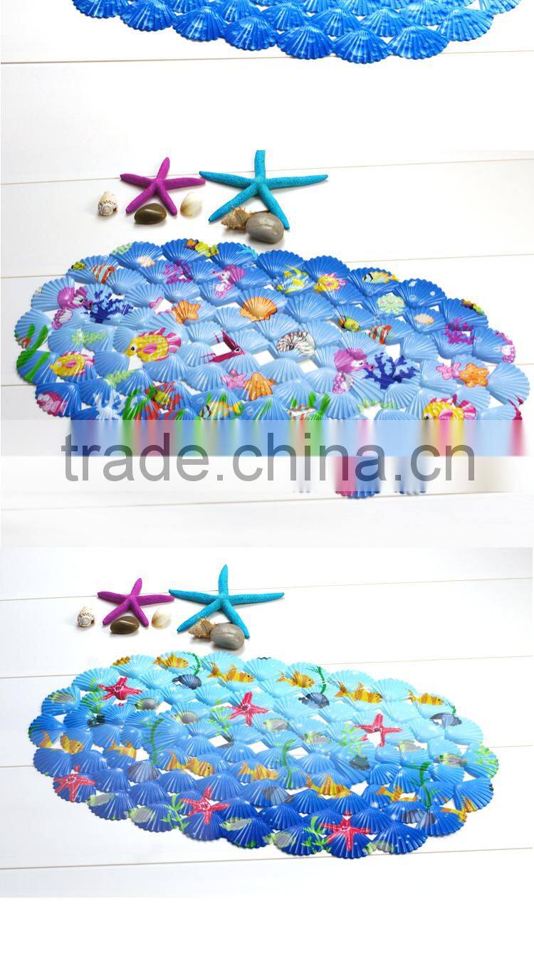 Pvc Sea Shell Designed bathroom mat Anti-slip-Hippo printed