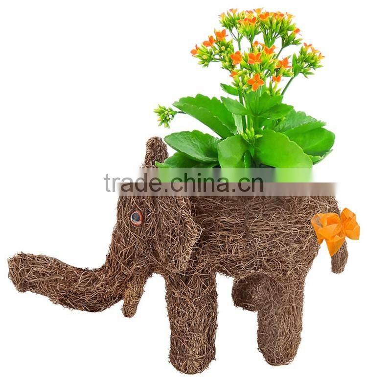 Cute natural material woven indoor decorative animal elephant planter