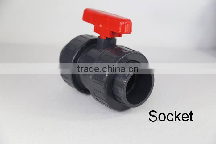 PVC double union threaded or socket ball valve