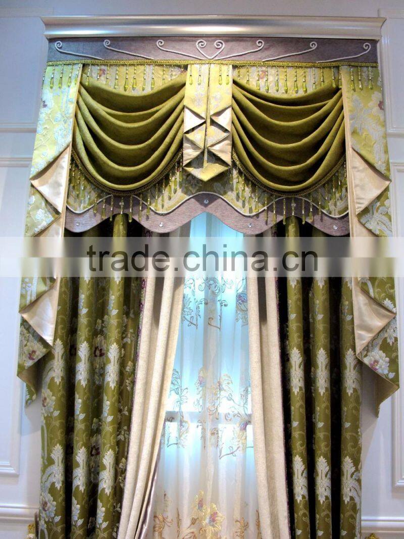 Antique French Style Living Room Pleat Blackout Curtains with Attached Valance