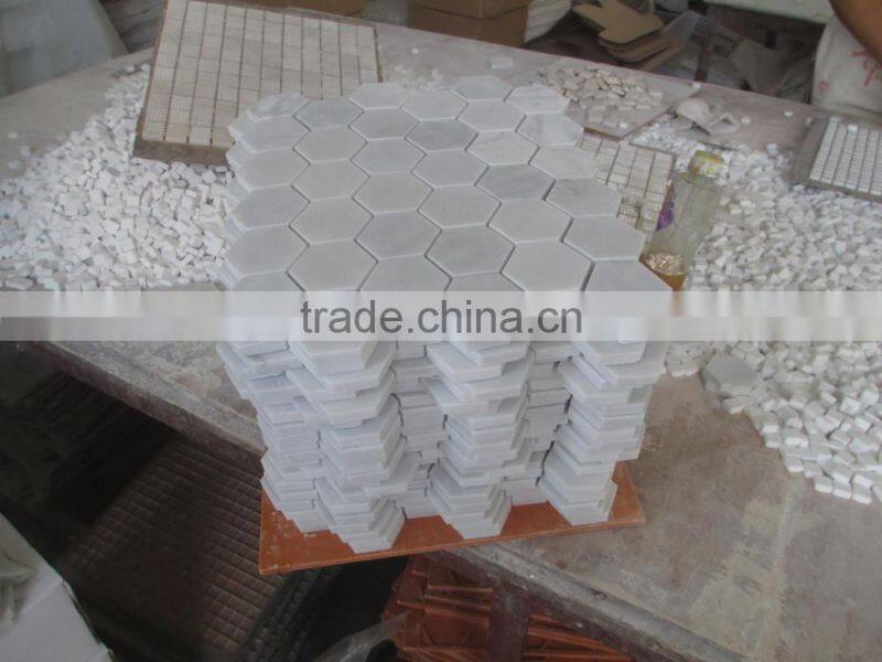 Big Hexagon Bianco White Carrara Marble Mosaic tile 12x12