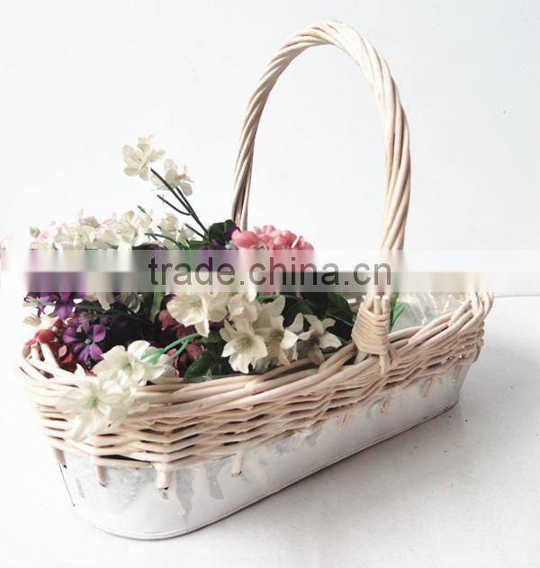 100%Handmade wicker plastic lined plant basket wicker baskets for plants