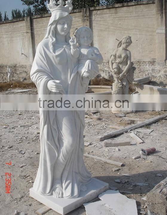 Hand carved white marble stone virgin Mary with baby statue