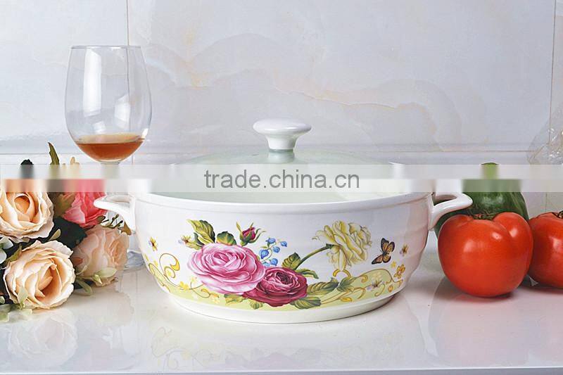 10" porcelain pot suitable for microwave oven with glas lid