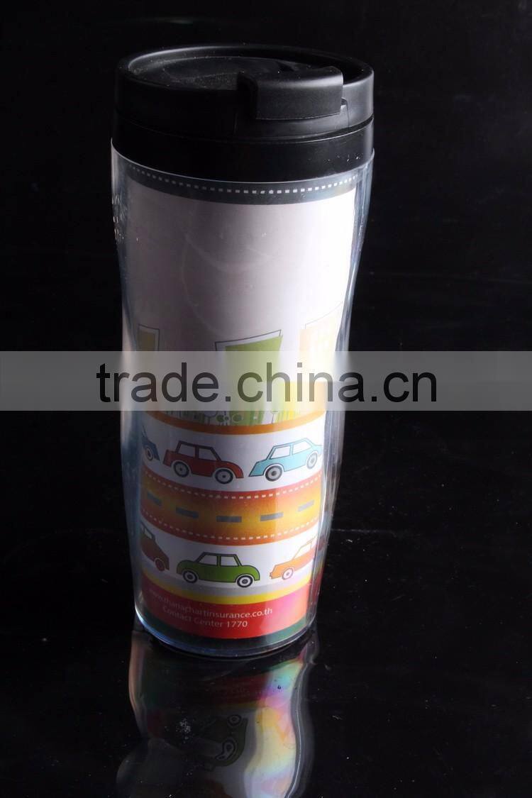 12oz Cheap Double Wall Travel Plastic Coffee Mug With Wall Paper