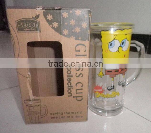 Environmental friendly glass coffee mugs with decal logo