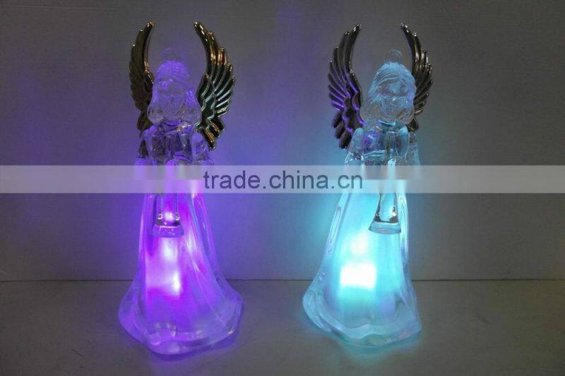 clear Acrylic angel figurines with led RBG 7 colors light Xmas ornament