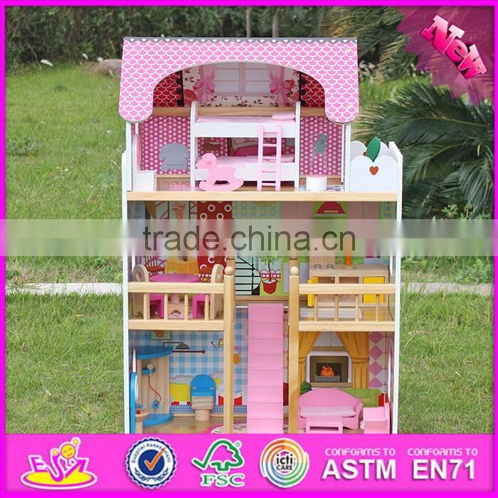 2016 luxurious children big wooden dollhouse kits W06A163-S