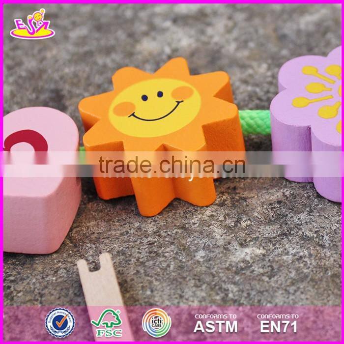 2017 New design 10 pieces beads children preschool wooden lacing toys W11E064-S