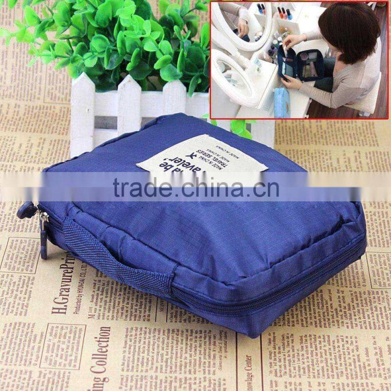 Navy blue quality 210D ripstop polyester Storage Case Package Cosmetic Pouch Makeup Bag