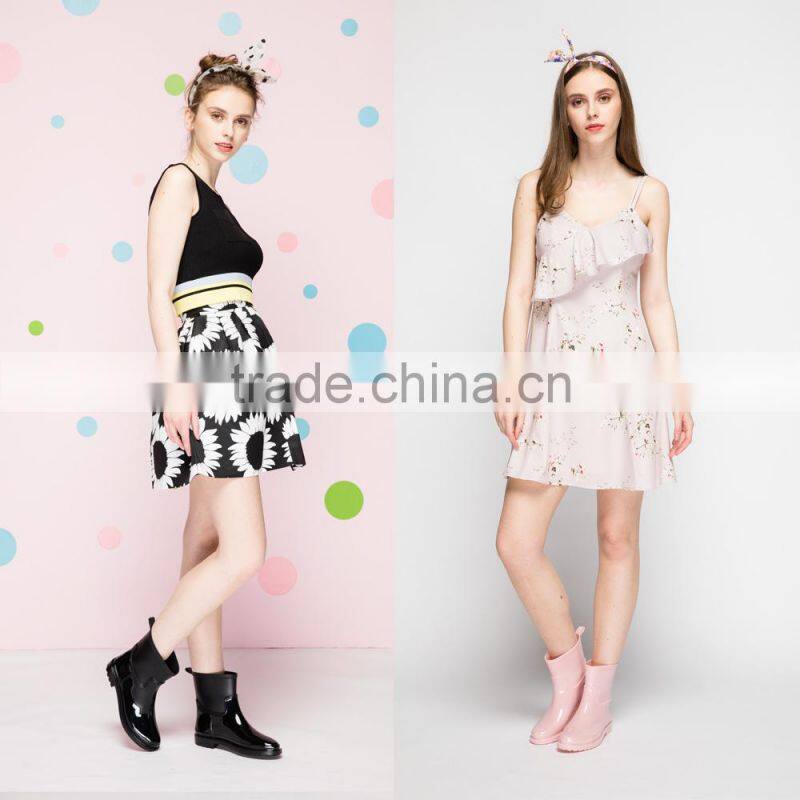 outdoor garden farm weeding use fashion waterproof antislip mid tube pure solid color soft PVC gum boots rain waterproof shoes