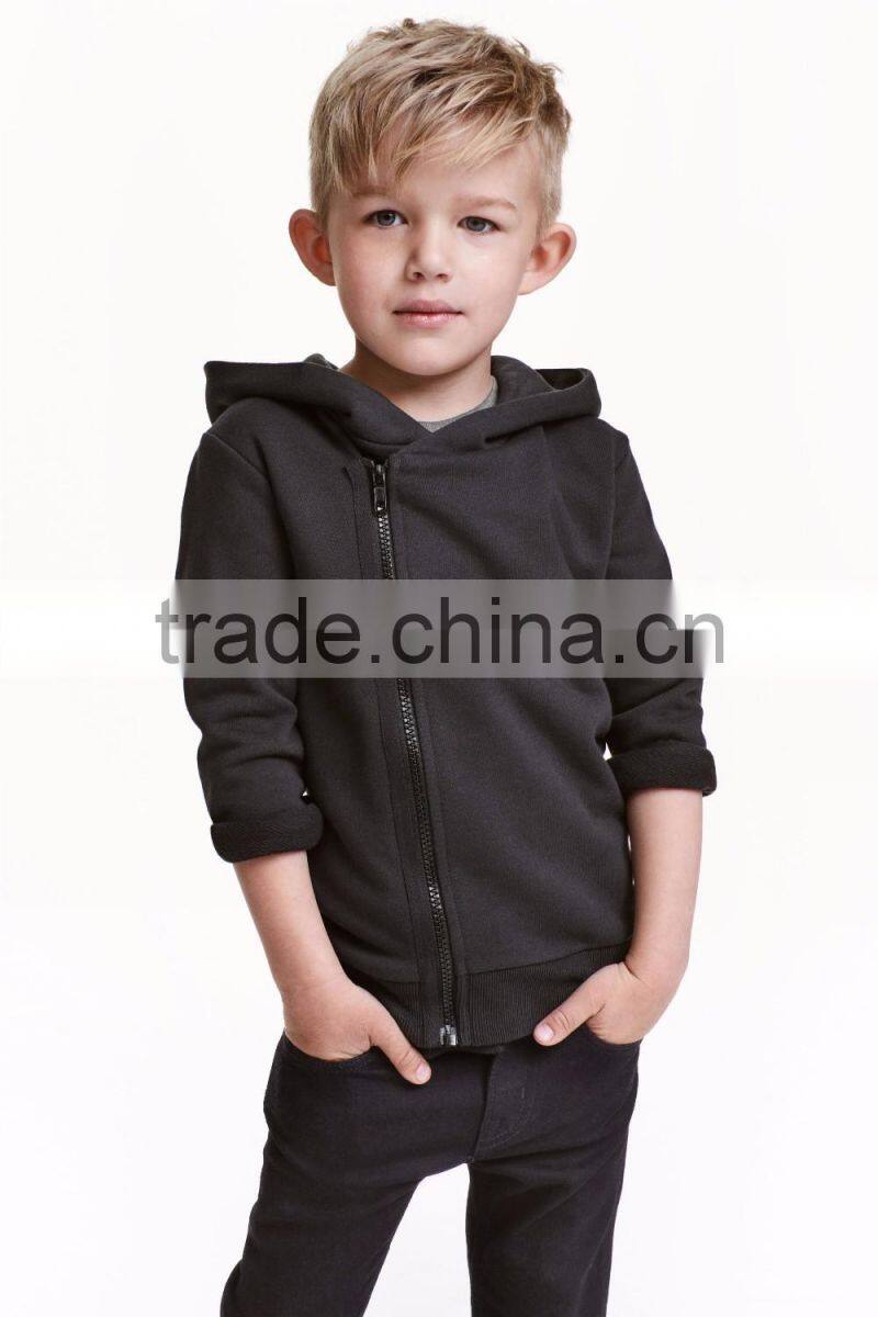 black cotton fleece plain zipper up baby hoodie