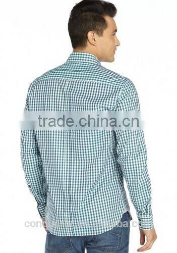 Hot Men's green check cotton shirt MSRT0078