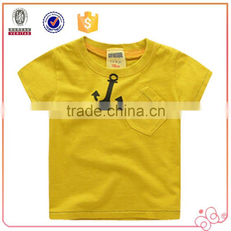 Hot selling kids wear short sleeve t-shirt printing design child wear with pocket