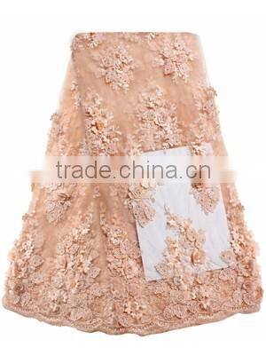 Hot Design Bestway 3d Flower French Tulle Lace Fabric With Beads And Stones For Party Dress FL0167