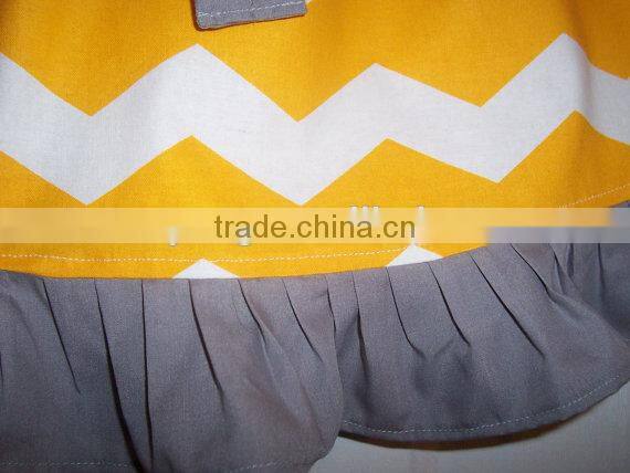 Children's yellow chevron and polka dot hem girls pillowcase dresses with ribbon childrens boutique clothing