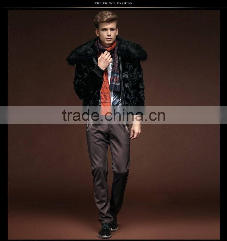 2015 hot sales type winter man Luxurious mink fur overcoat with fox fur collar man short turn-down collar jackets