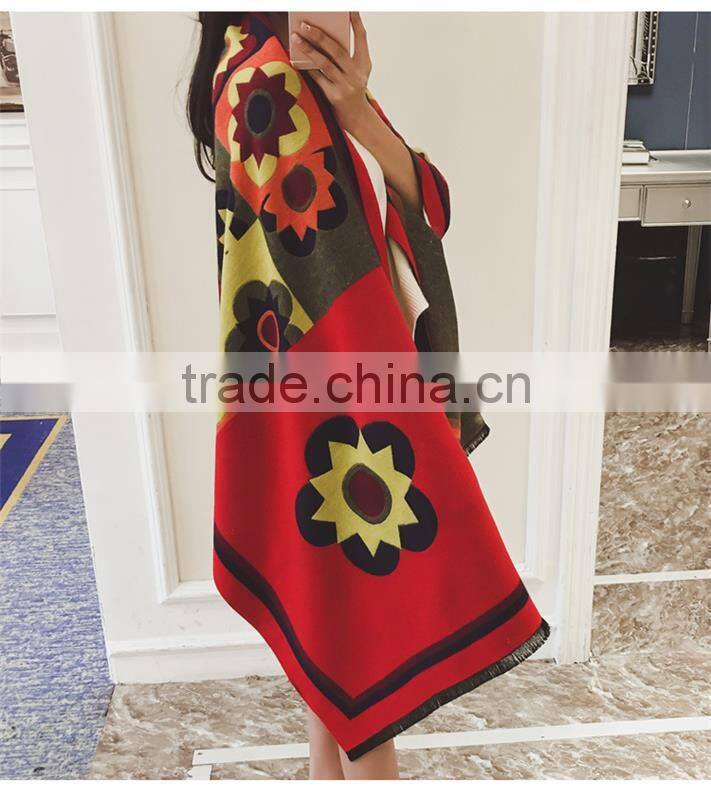 2016 Luxury Brand Cashmere Scarf For Women Sunflower Pattern Pashmina Cashmere Shawls Winter Women Blanket Scarf