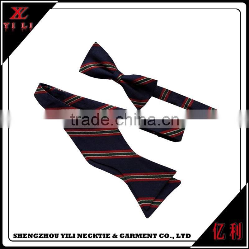 Stripe school design cheap double black silk self tie bow tie