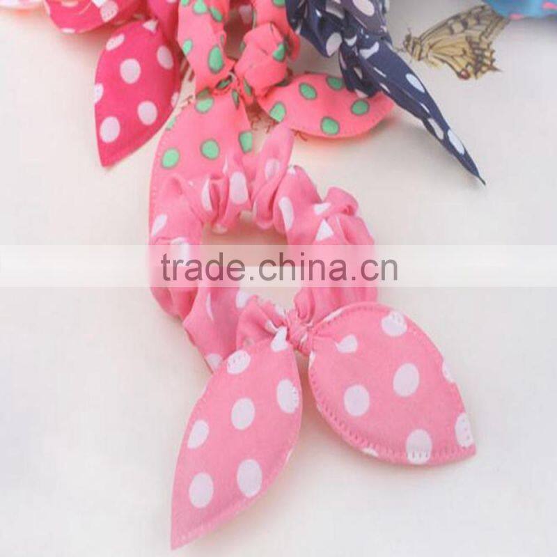 Fashion Rabit Ears Elastic HairBands Dot Print Chiffon Hair Ring