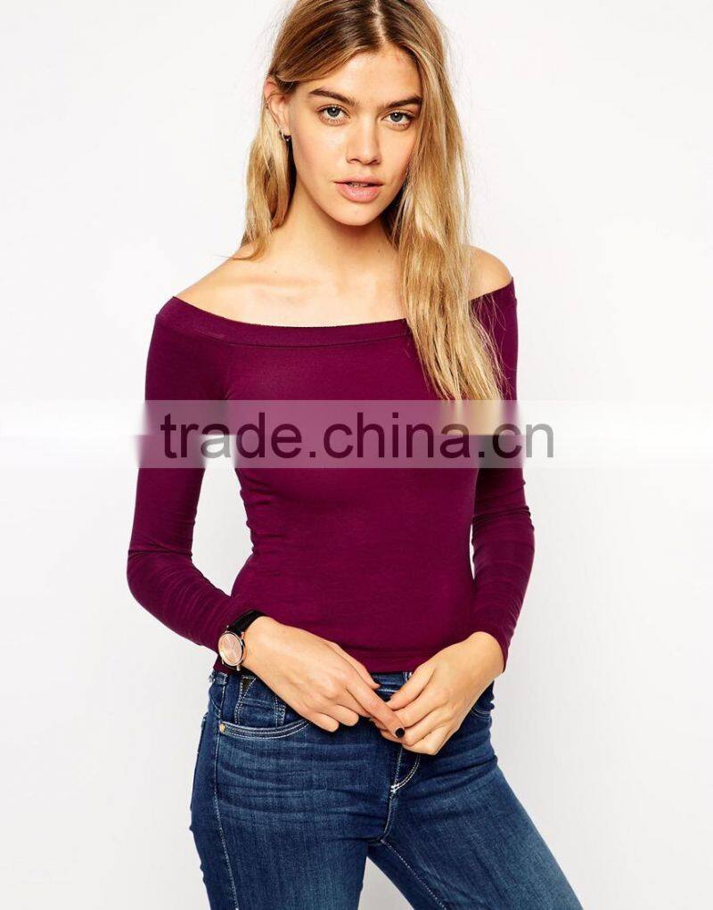 Top with Bardot Neckline and Long Sleeves China products