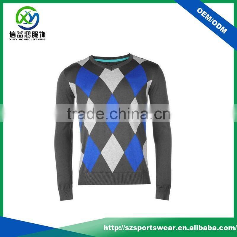 High Quality Diamond Pattern Stretch O Collar Men Knitwear