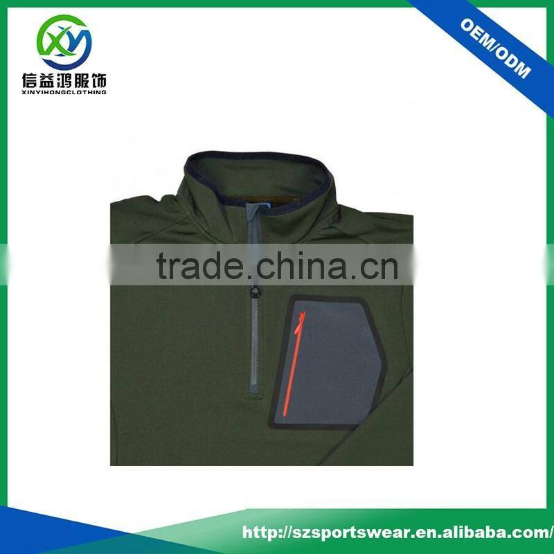 New Style Nylon pocket polyester spandex slim fit 1/4 zipper mens sweatshirts