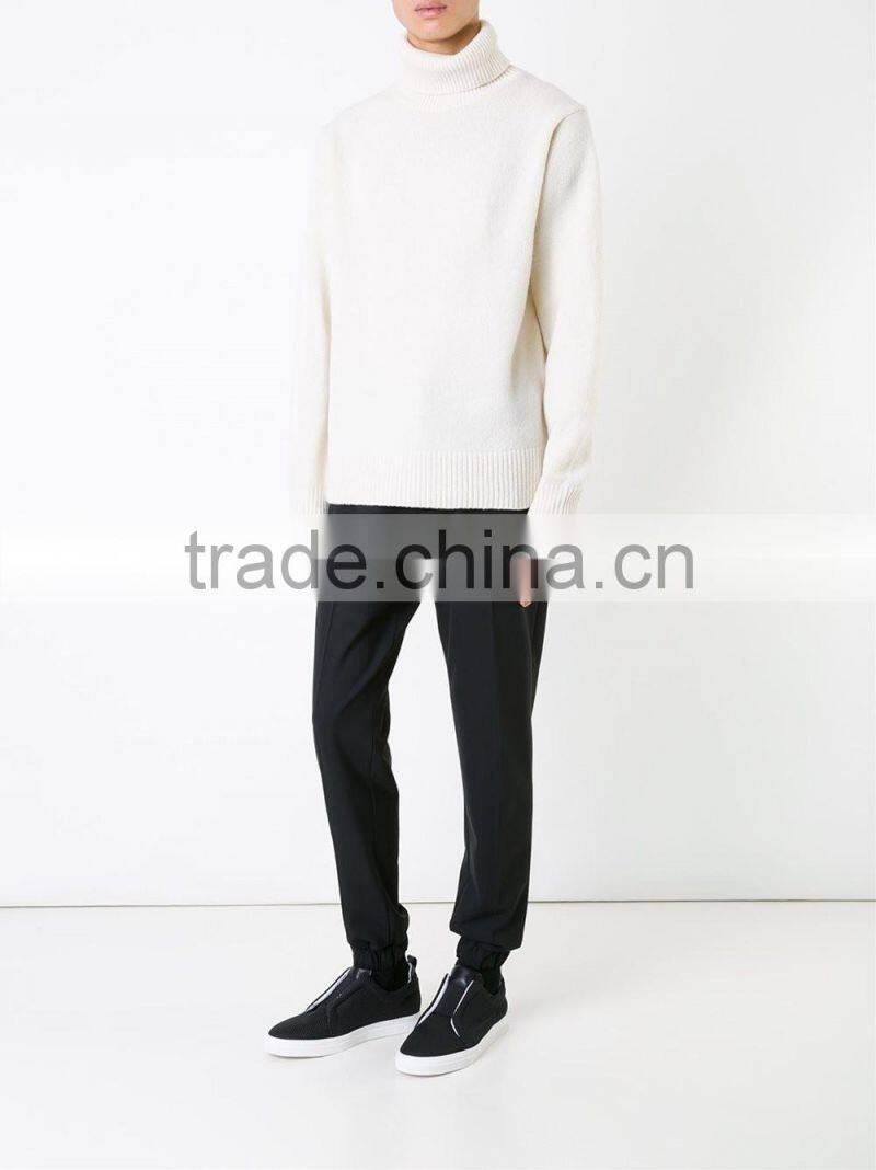 Wholesale Custom Winter/Autumn Cream High Neck Men Woolen Sweater Design