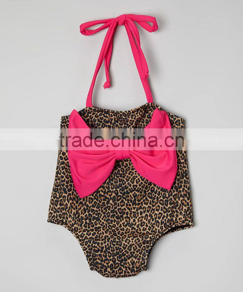 New Summer Girl Swimwear With Pink And Brown Leopard Bow One-Piece Girl Beachwear Girls Wear G-NP-S905-323